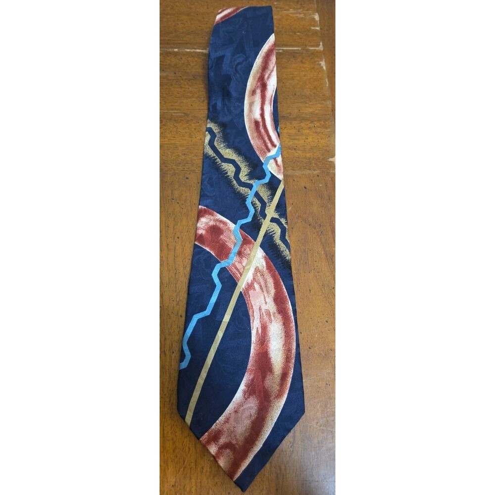 Oscar de La Renta Couture Mens Tie 100% Silk Geometric Retro Vintage 3.75" 1980s